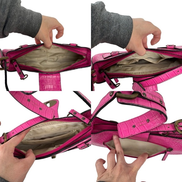 Guess Vintage Women's Mini Shoulder Bag Y2K Pink Croc Embossed Retro Barbiecore - Picture 12 of 16